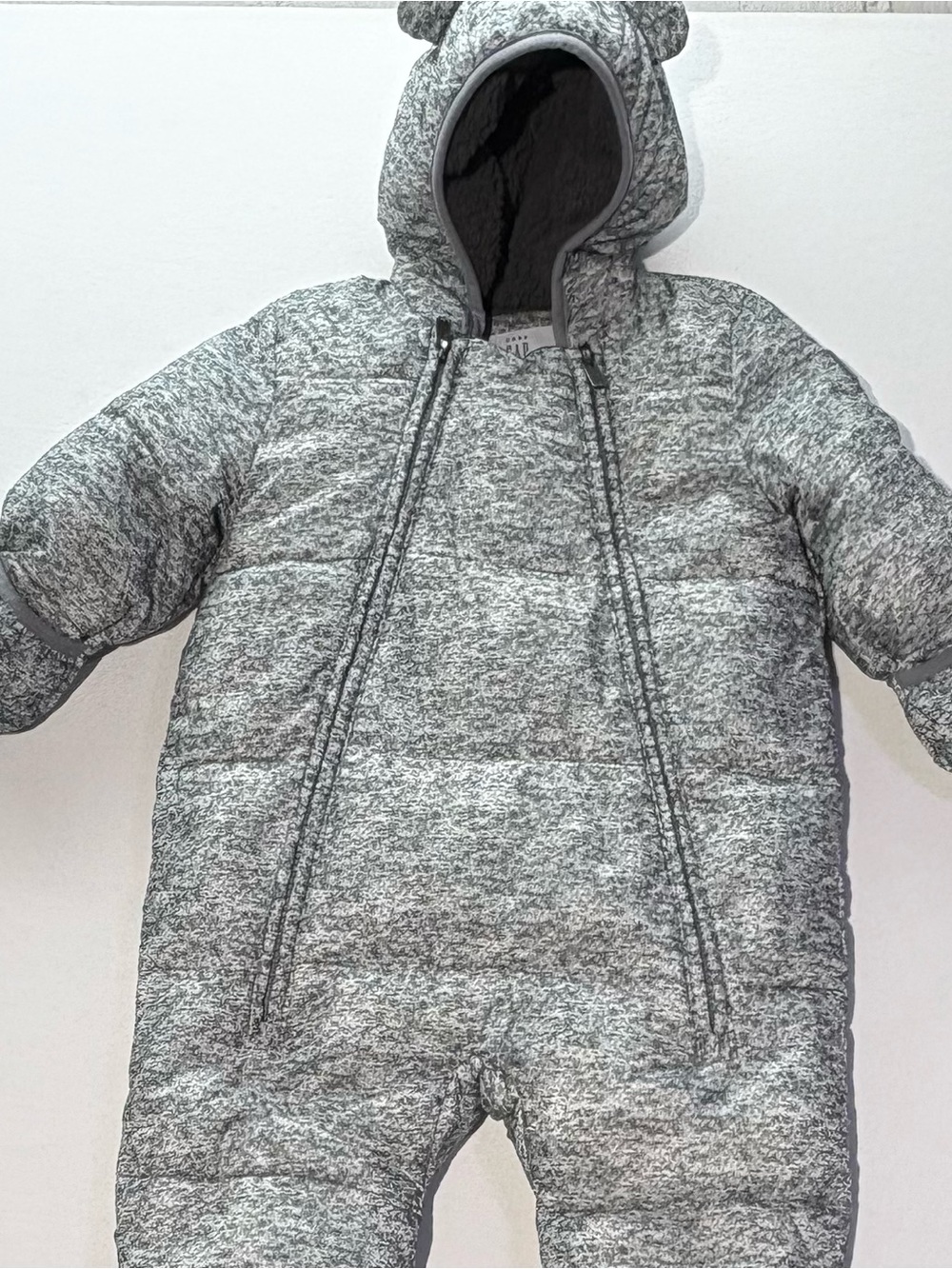 Baby Gap Cold Control Ultra Max, Heather Puffer Snowsuit with Bear-Ear Hood.
